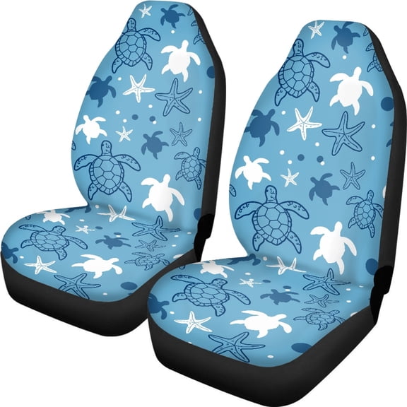 XYZCANDO Sea Turtle and Starfish Design Car Seat Cover Polyester Fabric Waterproof Car Seat Covers Front Seat Cars Interior, Anti-Scratch Stretchable Auto Vehicle