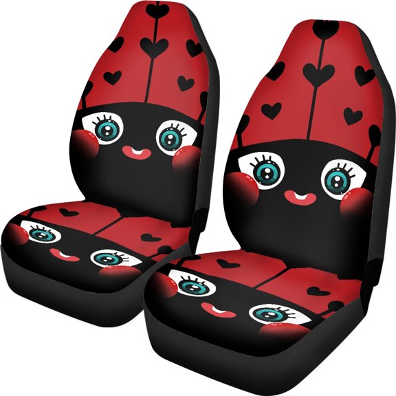 XYZCANDO Set of 2 Front Seats Protector for Auto Interior Automobile Seat Cover Waterproof Elastic, SUV Sedan Vehicle Car Seat Covers, Heart Spots Ladybug Design