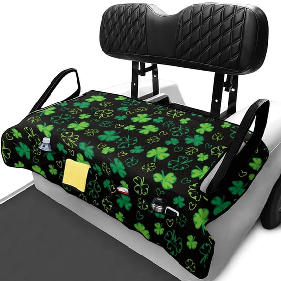 XYZCANDO Shamrock Clover Golf Cart Seat Cover With 4 Front Pockets - Non-Slip Washable Universal Accessory for Golfers