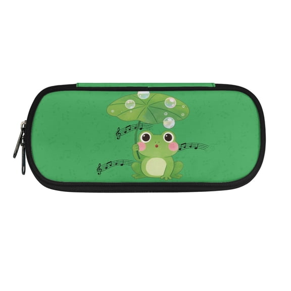 XYZCANDO Singing Green Frog Pattern Polyester Pen Bag for Boys Girls, Large Capacity Practical Pencil Pouch for School Daily Use