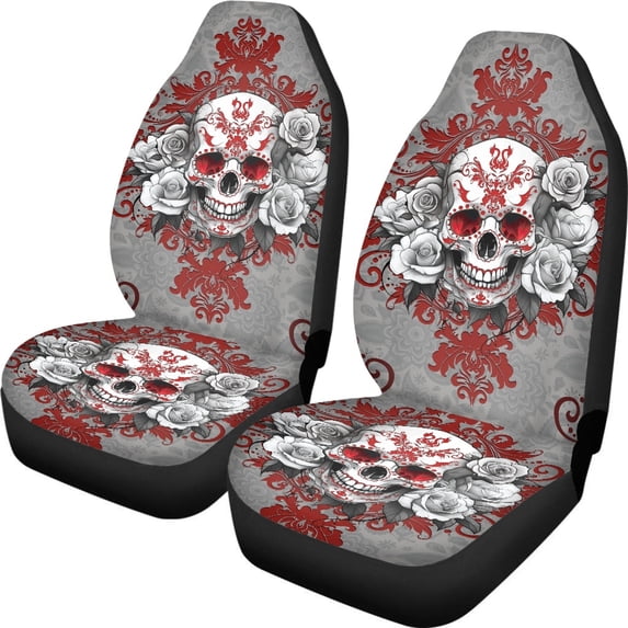 XYZCANDO Skull Rose Car Seat Covers Interior Decor Washable Auto Seat Covers Vehicles Seats Vehicle Interior, Anti-Slip Decorative SUV Van
