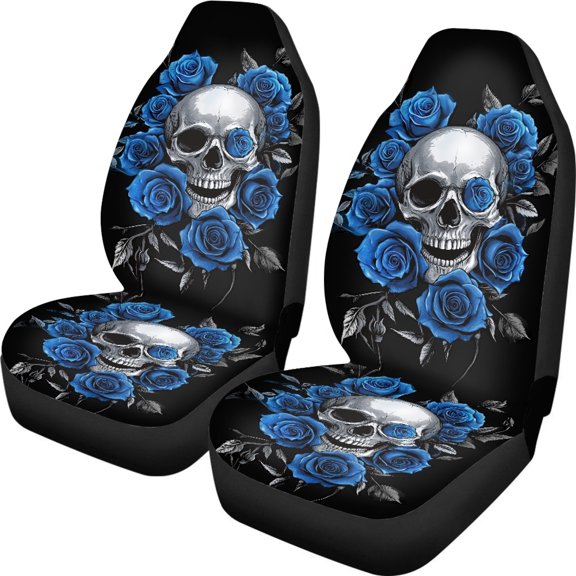 XYZCANDO Skull Rose Car Seat Covers Stretchy Cloth Soft Automobile Seat Cover Interior car Front Seats, Easy to Install All Seasons Use SUV Sedan