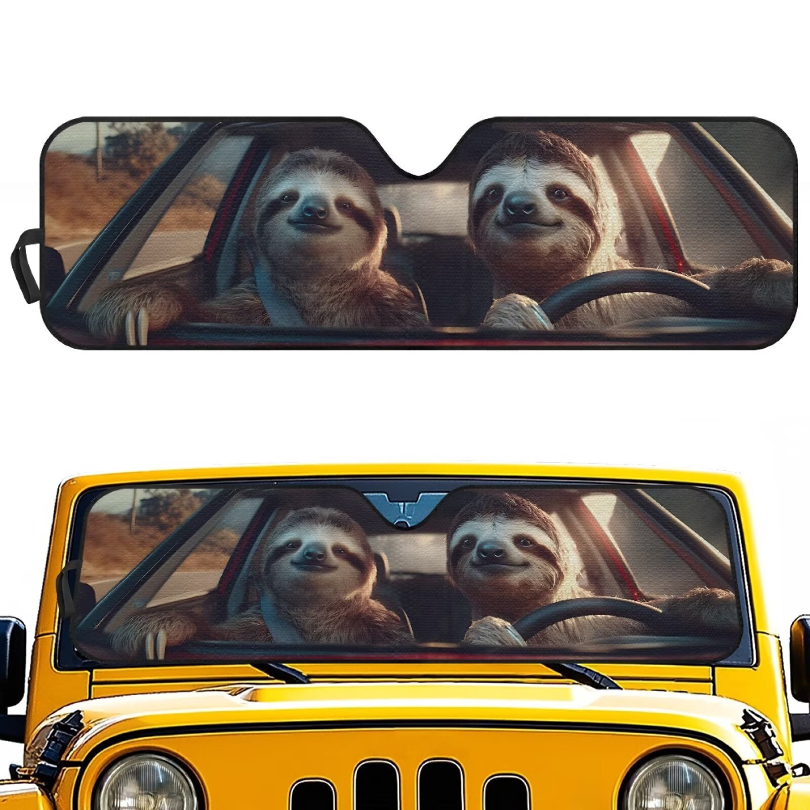 XYZCANDO Sloth Windshield Sun Shade for 2018-2024 Jeep Wrangler JL JLU & Gladiator JT Folding Front Window Sun Shade for Car Accessories Windshied Sunshade Block UV Rays