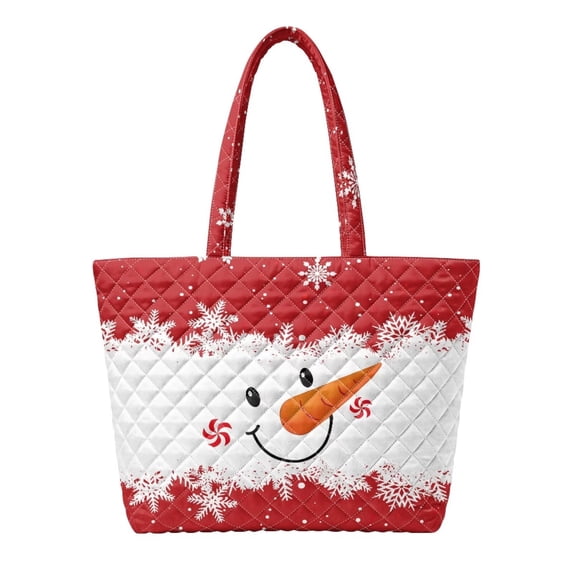 XYZCANDO Snowman Printed Quilted Handle Tote Bag Large Capacity Winter Holiday Casual Shoulder Purse for Christmas Shopping Travel Daily Use