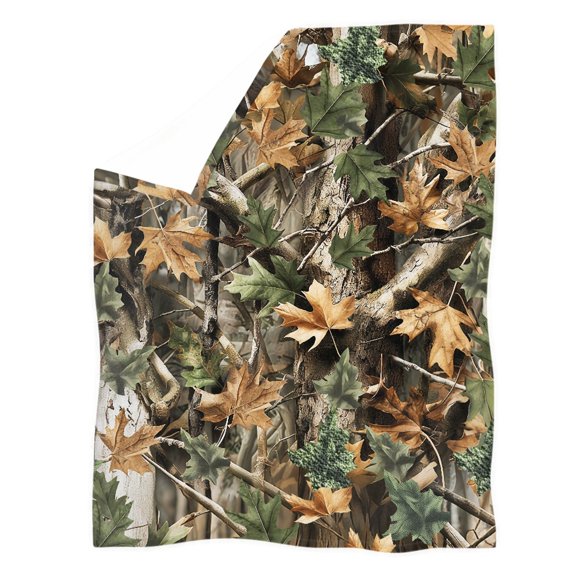 XYZCANDO Soft Coral Fleece Warm Throw Blanket for Bed Backpacking Office, Polyester Fluffy Skin Friendly Coral Fleece Blanket, Maple Leaf Camo Pattern