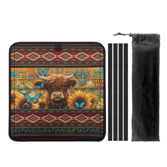 XYZCANDO Southwest Navajo Camper Window Cover Highland Cow Butterfly RV Skylight Covers with Hook And Loop Foldable RV Vent Covers for Roof Camper Must Haves Brown