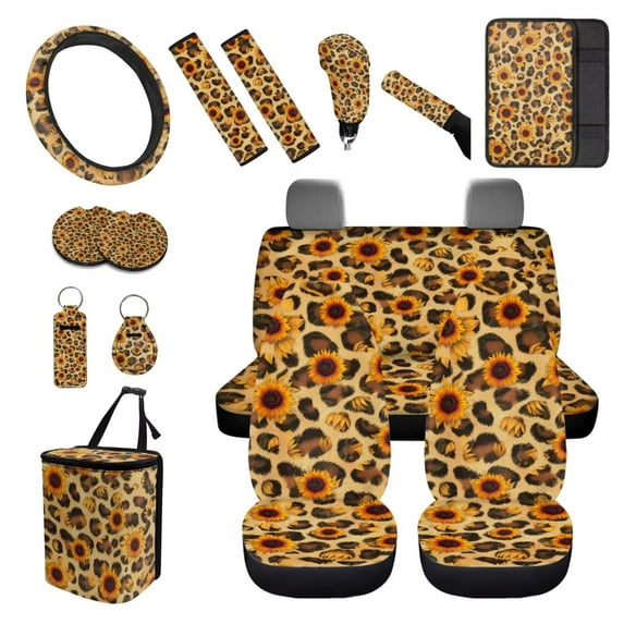 XYZCANDO Spotted Sunflower Handbrake Cover Car Cushion Cover Steering Wheel Cover Armrest Cover Seat Belt Cover Keychain Fender Cover Lipstick Cover Trash Can Car Coasters Washable