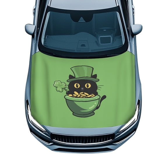 XYZCANDO St. Patrick's Car Hood Cover featuring Black Cat Gold Pot - Universal Fit Weather Resistant Car Exterior Decoration