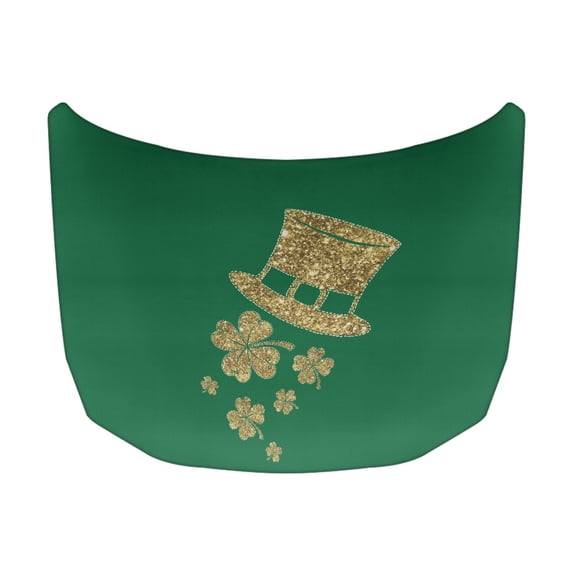XYZCANDO St. Patrick's Car Hood Cover featuring Gold Shamrock Hat - Durable All-Weather Protection for Irish Car Enthusiasts