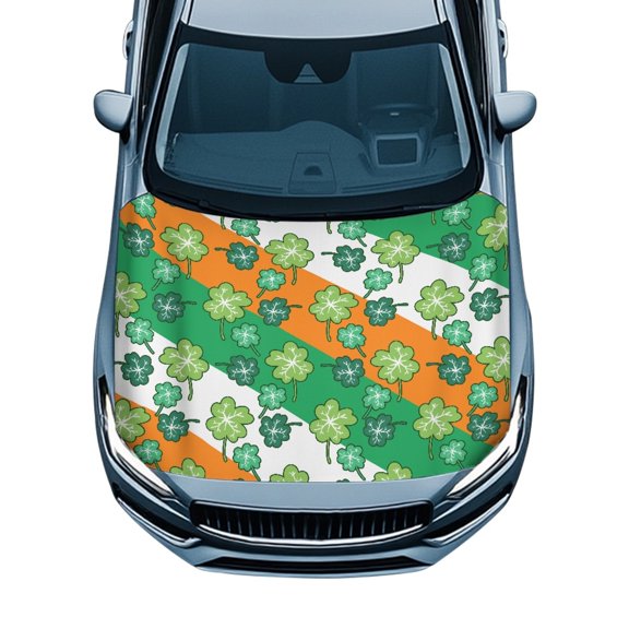 XYZCANDO St. Patrick's Car Hood Cover featuring Shamrock Irish Flag Design - Durable All-Weather Protection for Parades and Decor