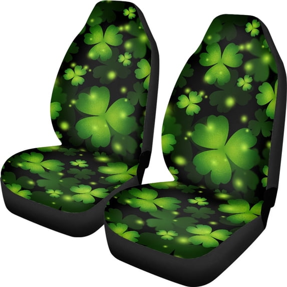 XYZCANDO St. Patrick's Day Front Car Seat Covers featuring Glowing Clover Pattern - Breathable Durable Protectors For All Car Types