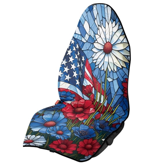 XYZCANDO Stained Glass American Flag Floral Car Seat Cover - Waterproof Sweatproof Protector - Universal Fit for Cars, Trucks, SUVs & Vans