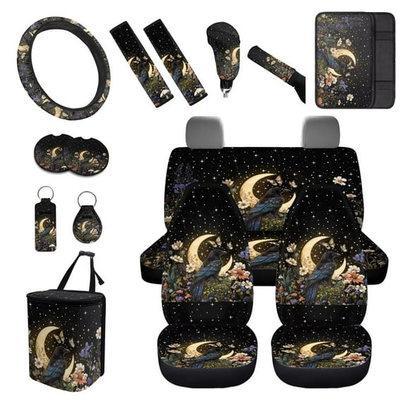 XYZCANDO Star Moon Armrest Cover Keychain Lipstick Cover Handbrake Cover Fender Cover Trash Can Seat Belt Cover Car Cushion Cover Steering Wheel Cover Car Interior Decor Fashion