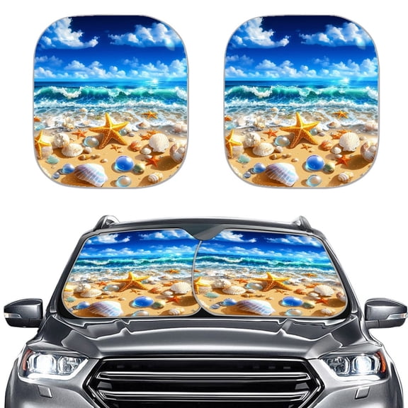 XYZCANDO Starfish Ocean Print Reflective Car Windshield Sun Shade for Vehicle Car Windshield Sunshades 2 Pack Auto Universal Car Windshield Sun Shade Foldable