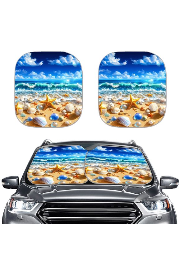 Starfish Ocean Print Reflective Car Windshield Sun Shade for Vehicle Car Windshield Sunshades 2 Pack Auto Universal Car Windshield Sun Shade Foldable