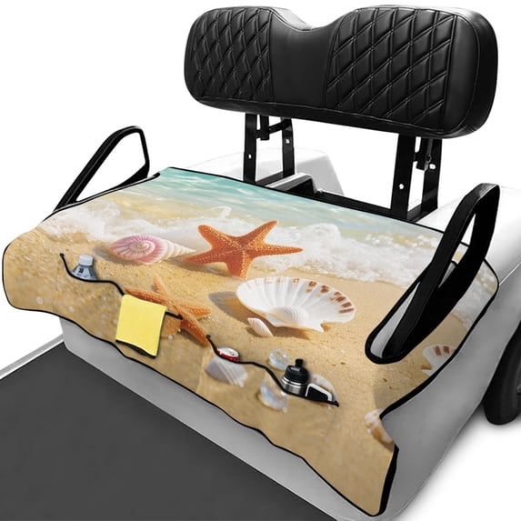 XYZCANDO Starfish and Conch Pattern Golf Cart Seat Covers with Pockets, for Sports, Golf Cart Seat Towel Protector, Compatible with Club Car EZGO