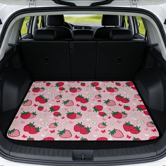 XYZCANDO Strawberry Daisy Car Trunk Mat 29" x 39", All-Weather Washable Cargo Liner with Non-Slip Backing, Easy-Clean Stitched Edge Protector for SUVs, Sedans and Trucks