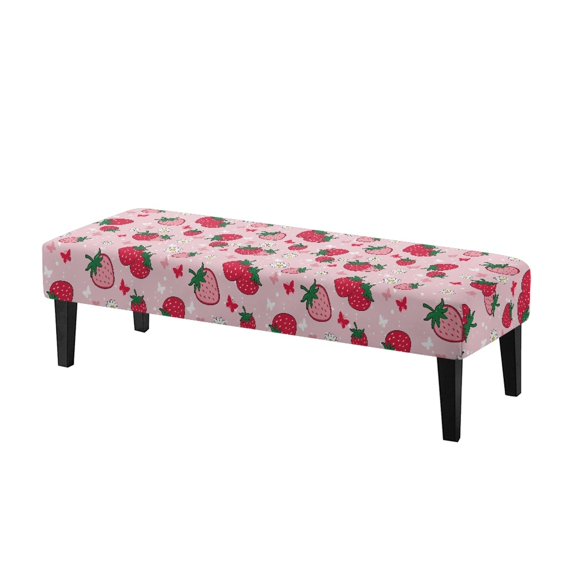 XYZCANDO Strawberry Pattern Rectangular Long Bench Protector, Dustproof Rectangular Long Bench Slipcover Soft Polyester Spandex Bench Seat Slipcover for Bedroom