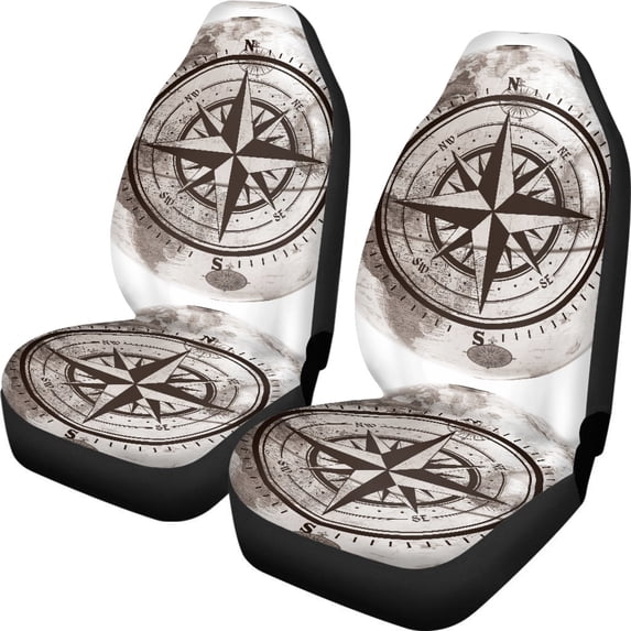 XYZCANDO Stretchy Car Seat Cover Front Seats SUV Auto Van, Cozy All-Season Car Seat Covers 2 pcs Polyester Compass Map