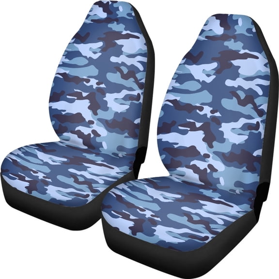 XYZCANDO Stylish 2-Pack Front Car Seat Covers With Blue Camo Pattern - Durable Breathable Protector For Daily Use