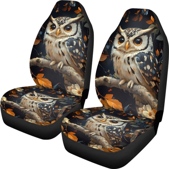 XYZCANDO Stylish Front Car Seat Covers featuring Autumn Owl Print - Durable Breathable Protector For All Seasons