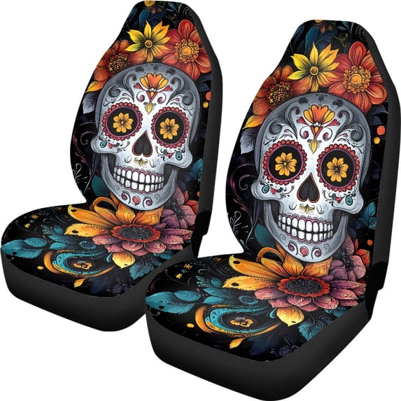 XYZCANDO Sugar Skull Auto Seat Covers Polyester Comfortable Car Seat Covers Interior car Front Seats, Non-Slip Lightweight SUV Truck