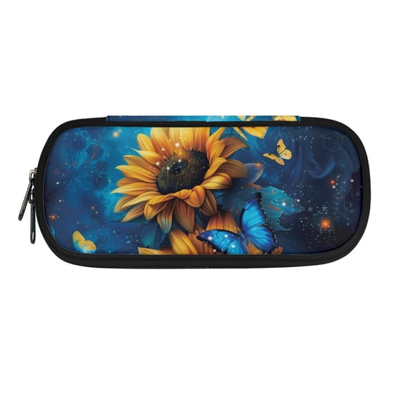 XYZCANDO Sunflower and Butterfly Pattern Polyester Stationery Bag, Durable Zipper Pencil Pouch for Girls Boys, Zipper Closure Pencil Case for School Classroom