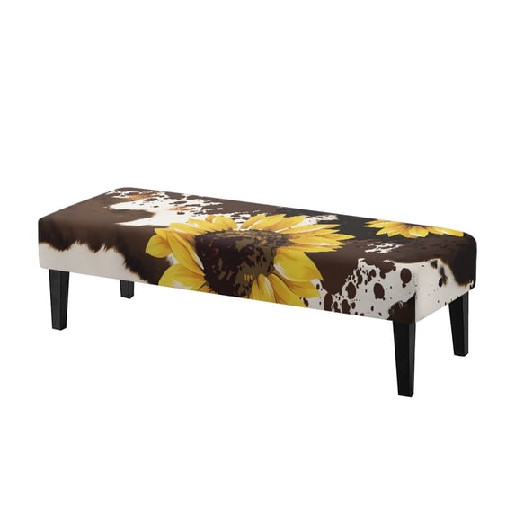 XYZCANDO Sunflower Cow-patterned Poly Spandex Bench Seat Cover with Wear Resistant, Stain Resistant Washable Dining Bench Covers for Living Room