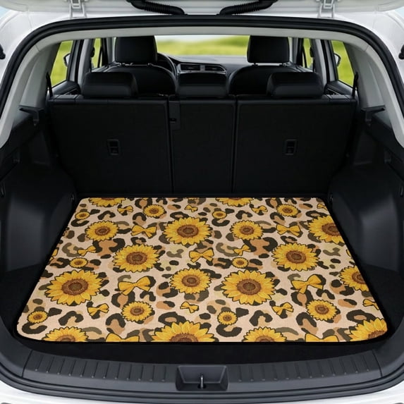 XYZCANDO Sunflower Leopard Print Trunk Mat 29" x 39", Waterproof Durable Cargo Liner with Non-Slip Backing, Easy-Clean Stitched Edge Carpet for SUVs, Sedans and Trucks