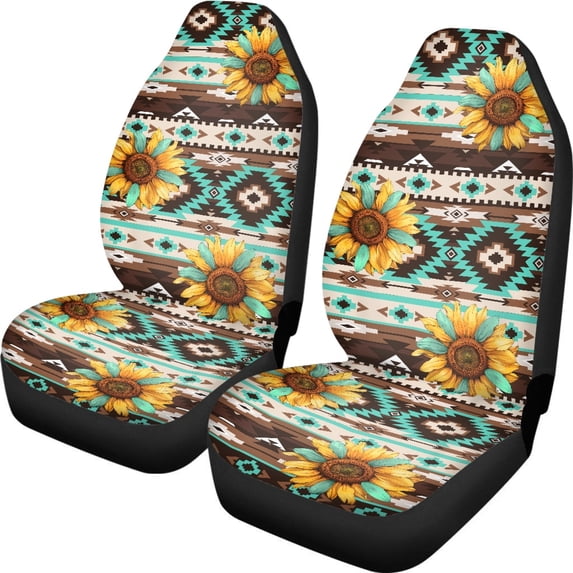 XYZCANDO Sunflower Pattern Front Seats Protector 2 Piece Full Protection Vehicle Seat Covers Car Interior car Front Seats, Breathable Waterproof SUV Van