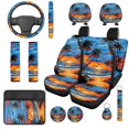 thumbnail image 1 of XYZCANDO Sunset Palm Tree 14 Pcs Auto Seat Covers Full Set Steering Wheel Cover Center Console Pad Seat Belt Covers Headrest Covers for Most Cars SUVs Sedans, 1 of 7