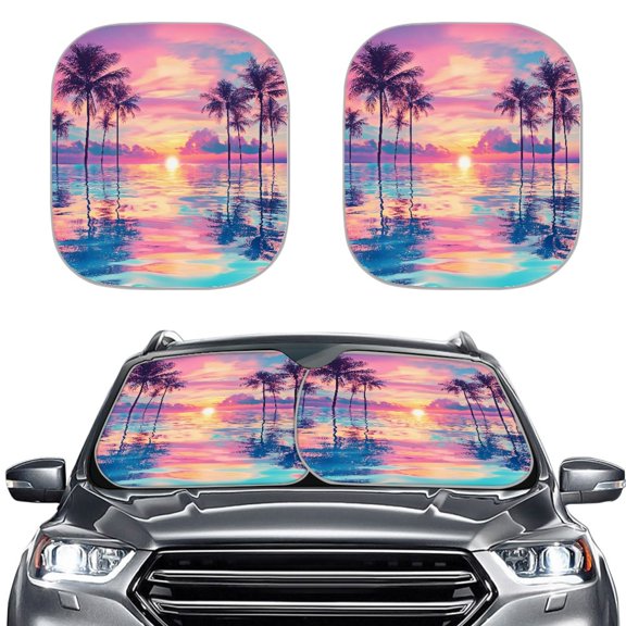 XYZCANDO Sunset Scenery Design Block UV Rays and Heat Car Sun Shade Windshield for Auto Foldable Sun Shade Protector Vehicle Car Windshield Sunshade UV Block