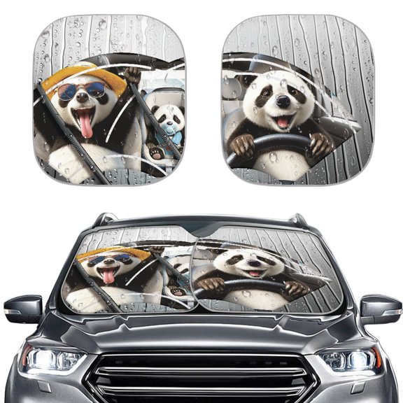 XYZCANDO Sunshade Cover with Driving Pandas Decoration , Foldable Auto Accessory for Blocking Sun Heat, Suitable for Men and Women Daily Use