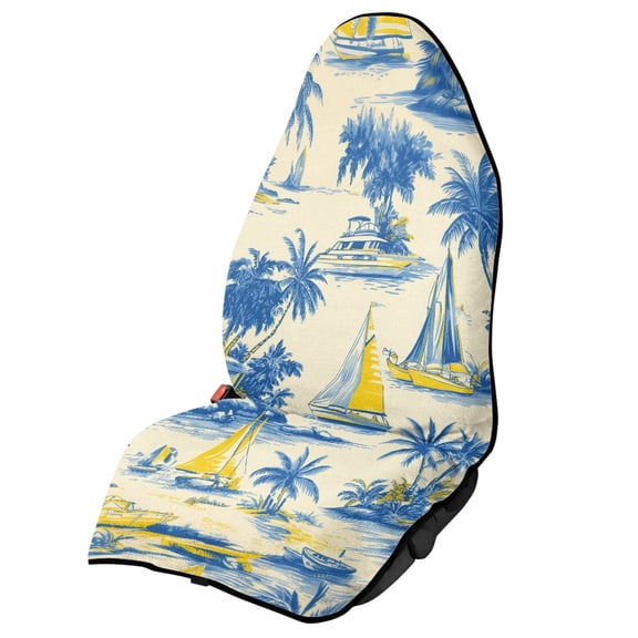 XYZCANDO Terry Cloth Car Seat Covers Non-Slip Microfiber, Compatible with Van SUV Seats, for Trucks SUVs Vans, Palm Trees Sailboats