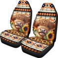 thumbnail image 1 of XYZCANDO Thick Car Front Seat Covers Trucks Cars SUV, Stretchy Anti-Scratch Car Seat Covers 2 Pack Polyester Highland Cow with Sunflower Pattern, 1 of 10