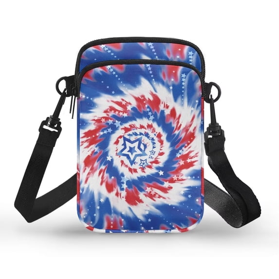 XYZCANDO Tie-dye Crossbody Messenger Wallet July 4th for Women Mini Cellphone Handbag Over Shoulder Purse Casual Phone Case with Crossbody Shoulder Strap Lightweight Coin Bag for Work Travel