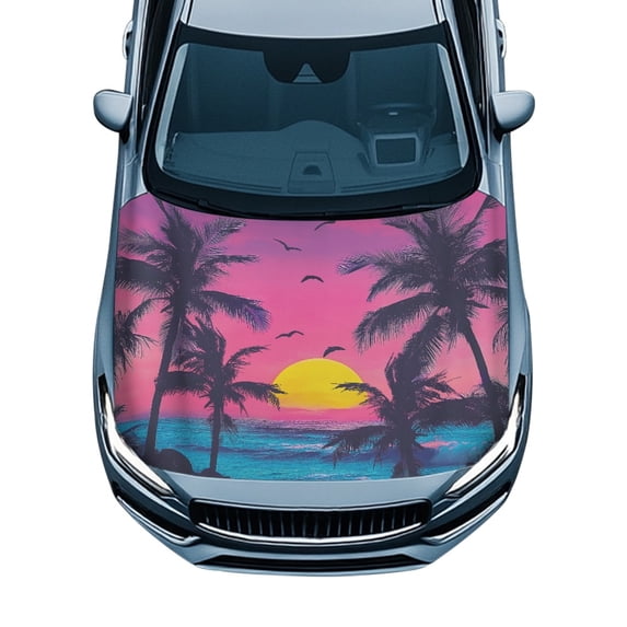XYZCANDO Trendy Universal Car Hood Cover featuring Tropical Sunset Palms - Durable All-Weather Protection for Outdoor Auto Decor