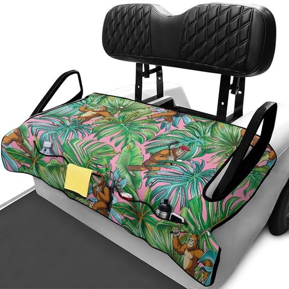 XYZCANDO Tropical Bigfoot Golf 2-Seat Golf Cart Seat Cover | Non-Slip Washable Terry Cloth with 4 Pockets | Universal Fit Gift for Golf Lovers