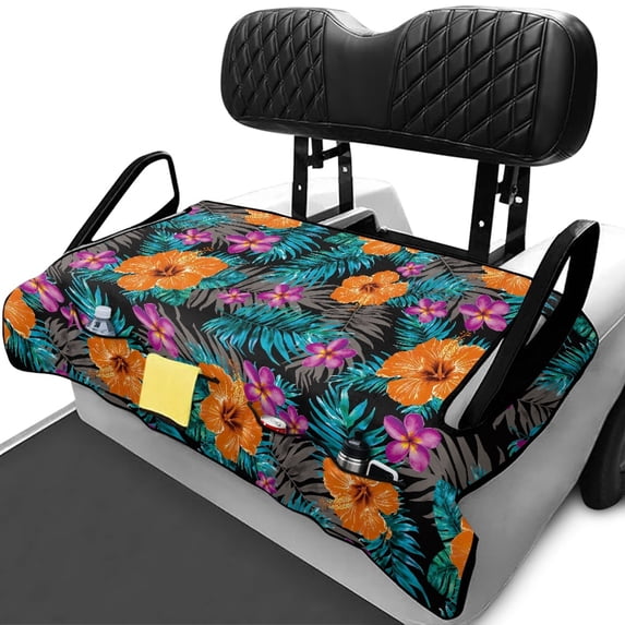 XYZCANDO Tropical Floral Golf Cart Seat Cover with 4 Storage Pockets - Non-Slip Washable Universal Fit for 2-Seat Golf Carts