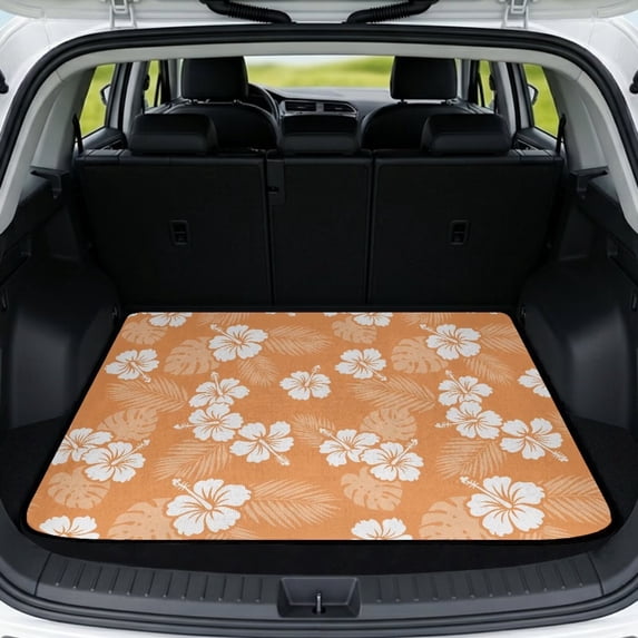 XYZCANDO Tropical Floral Printed Trunk Mat 29" x 39", Waterproof Cargo Liner with Non-Slip Backing, Durable Stitched Edge Trunk Carpet for SUVs, Sedans and Trucks