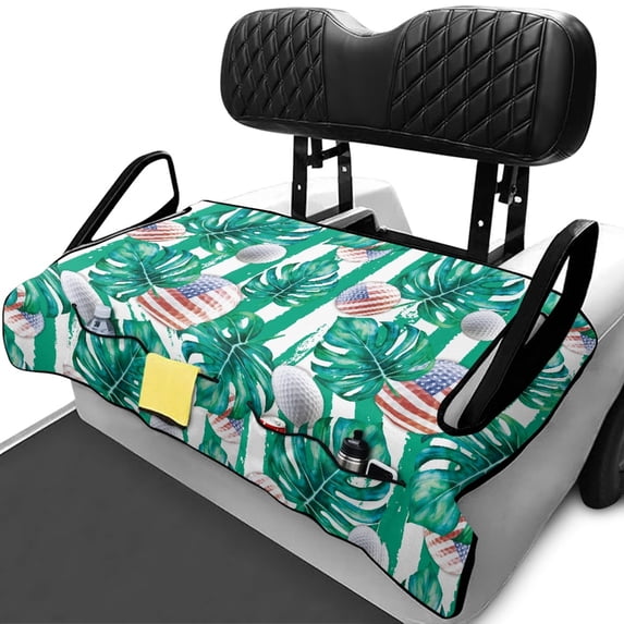 XYZCANDO Tropical Golf American Print Golf Cart Seat Cover | 4 Pockets Non-Slip Breathable Terry Cloth | 2-Seat Universal Fit For EZGO Club Car Yamaha