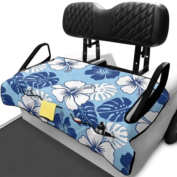 XYZCANDO Tropical Hibiscus Golf Cart Seat Cover with 4 Pockets - Washable Non-Slip Seat Protector for 2-Seat Golf Carts