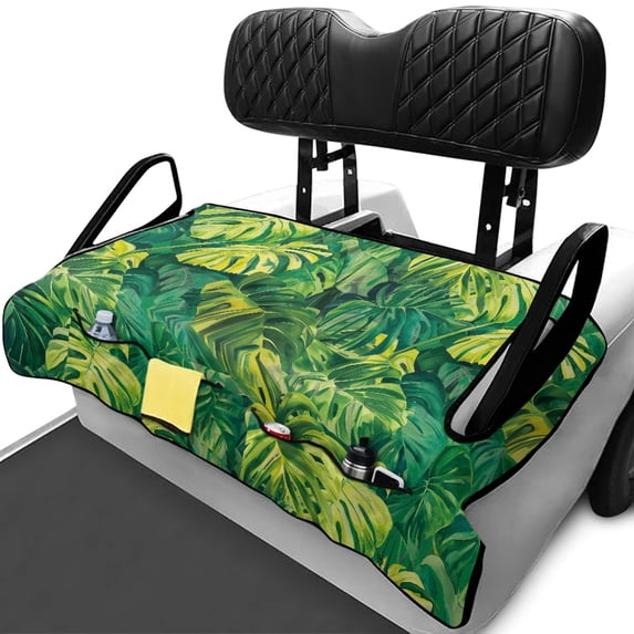 XYZCANDO Tropical Monstera Golf Cart Seat Cover With 4 Front Pockets - Universal Washable Non-Slip Protector For 2-Seat Golf Carts