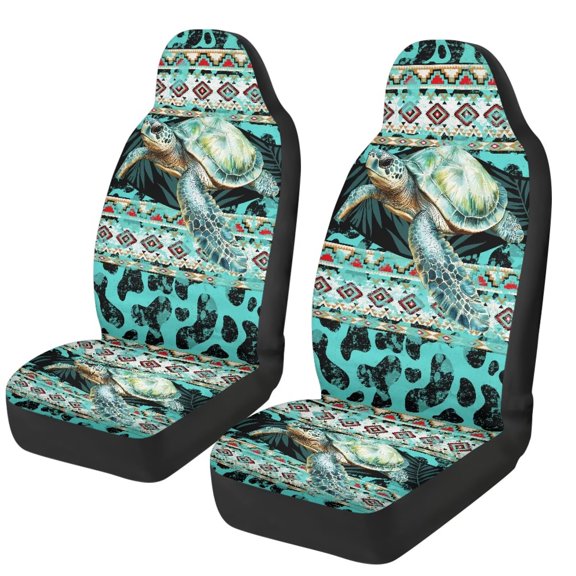 XYZCANDO Turtle Car Seat Covers Comfortable Aztec Tribal Car Seat Cover Protector Front Seats Anti-Slip Protection Interior Accessories Elastic Polyester for Cars Sedans and SUVs