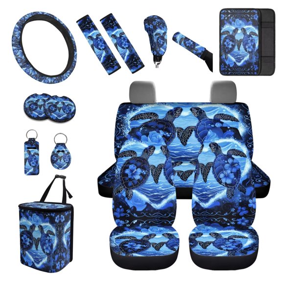 XYZCANDO Turtle Flower Seat Belt Cover Car Cushion Cover Steering Wheel Cover Armrest Cover Car Coasters Trash Can Lipstick Cover Handbrake Cover Fender Cover Keychain SUV