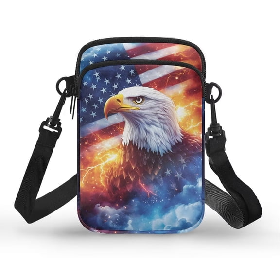 XYZCANDO USA Flag Bald Eagle Messenger Phone Case Galaxy Small Cellphone Handbag with Zipper Butterfly Portable Crossbody Wallet Stylish Coin Purse Cross Body Bags for Running Work Travel