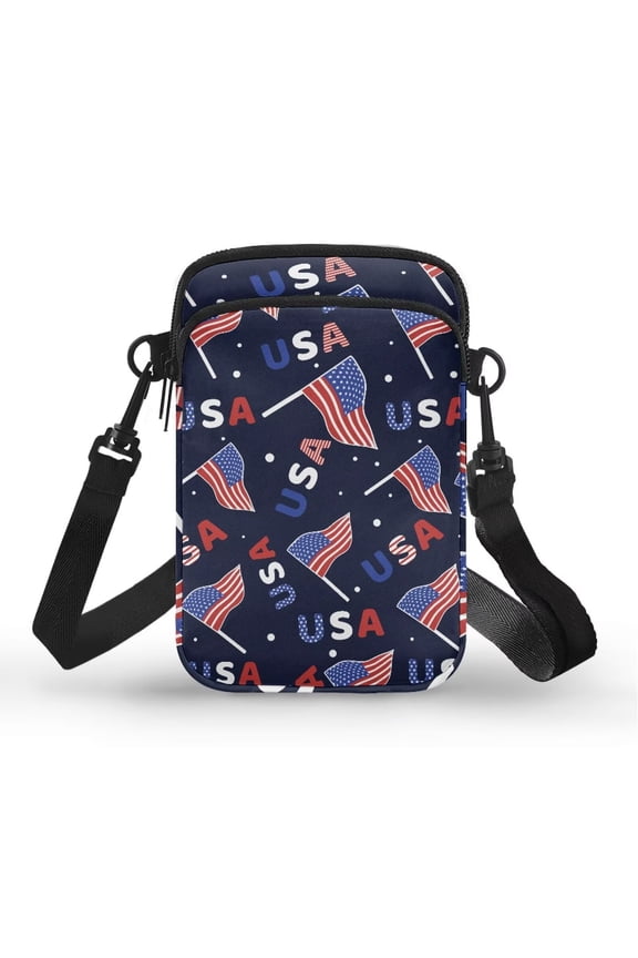 USA Flag Cell Phone Messenger Bag July Fourth for Women Over Shoulder Handbag Portable Crossbody Purse with Adjustable Shoulder Strap Trendy Phone Wallet Small Money Case