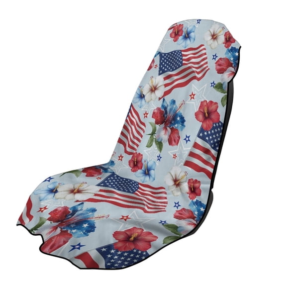 XYZCANDO USA Flag Hibiscus Print Car Seat Towel Cover Washable for Gym Hiking, Anti-Slip Lightweight Automotive Seat Towel Protector Comfortable