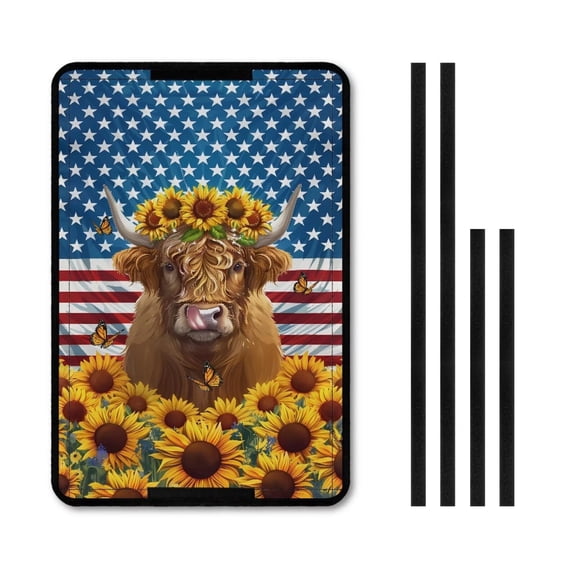 XYZCANDO USA Flag Sunflower RV Door Window Shade Highland Cow RV Window Cover Foldable RV Window Shade with Hook and Loop Camper Accessories RV Insulated Window Covers RV Decor Blue