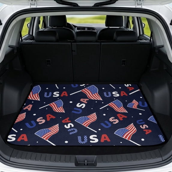 XYZCANDO USA Flags Printed Trunk Mat 29" x 39", Waterproof Durable Trunk Carpet, Easy Install Non-Slip Cargo Liner for SUVs, Sedans and Trucks